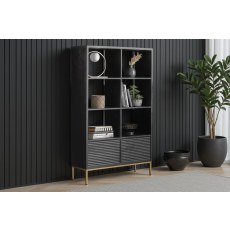 Gallery Direct Ripple Mango Wood Black & Gold Open Display Bookcase Unit
