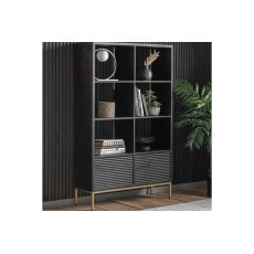 Gallery Direct Ripple Mango Wood Black & Gold Open Display Bookcase Unit