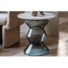 Gallery Direct Turin Smoke Grey Glass and Marble Top Side Table