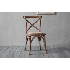 Gallery Direct Set of 2 Cafe Washed Oak Dining Chairs with Linen Seat