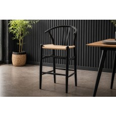 Gallery Direct Set of 2 Whitney Black Elm Wishbone Back Bar Stools with Woven Seat