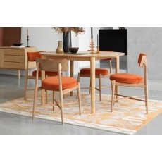 G Plan Winchester Retro Oak 130-170cm D-End Extending Dining Table Set & 4 Flora Orange Chairs