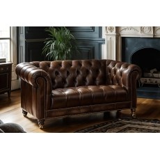 Buckingham Leather Chesterfield 2 Seater Sofa in Vintage Cognac