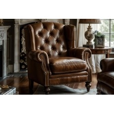 Buckingham Leather Chesterfield Wing Chair in Vintage Cognac