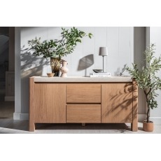 Arlo Natural Oak Wide Sideboard with Travertine Ceramic Top