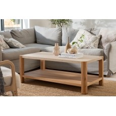 Arlo Natural Oak Coffee Table with Travertine Ceramic Top