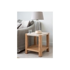 Arlo Natural Oak Side Table with Travertine Ceramic Top