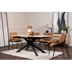 Jaxon 160-220cm Extending Dining Table with HPL Oak Finish Top & Black Metal Legs