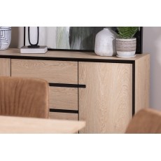 Jaxon Wide Sideboard with HPL Oak Finish & Black Metal Frame