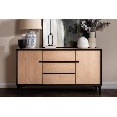Jaxon Wide Sideboard with HPL Oak Finish & Black Metal Frame