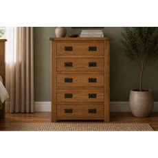 Salisbury Waxed Premium Oak 5 Drawer Chest Of Drawers