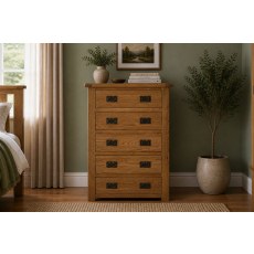 Salisbury Waxed Premium Oak 5 Drawer Chest Of Drawers