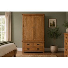 Salisbury Waxed Premium Oak Gents 3 Drawer Wardrobe