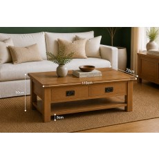 Salisbury Waxed Premium Oak Large Coffee Table With Drawer And Shelf - Self Assembly