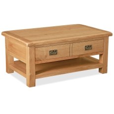 Salisbury Waxed Premium Oak Large Coffee Table With Drawer And Shelf - Self Assembly