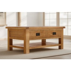 Salisbury Waxed Premium Oak Large Coffee Table With Drawer And Shelf - Self Assembly