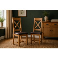 Salisbury Waxed Premium Oak Cross Back Dining Chair With Pu Seat (Pair) - Self Assembly