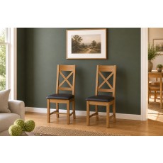 Salisbury Waxed Premium Oak Cross Back Dining Chair With Pu Seat (Pair) - Self Assembly