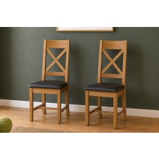 Salisbury Waxed Premium Oak Cross Back Dining Chair With Pu Seat (Pair) - Self Assembly