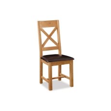 Salisbury Waxed Premium Oak Cross Back Dining Chair With Pu Seat - Self Assembly