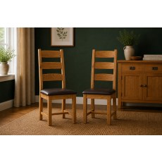 Salisbury Waxed Premium Oak Slatted Dining Chair With Pu Seat (Pair) - Self Assembly