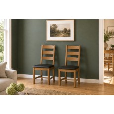Salisbury Waxed Premium Oak Slatted Dining Chair With Pu Seat (Pair) - Self Assembly
