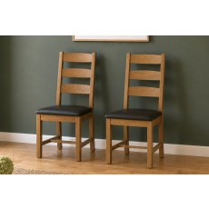 Salisbury Waxed Premium Oak Slatted Dining Chair With Pu Seat (Pair) - Self Assembly