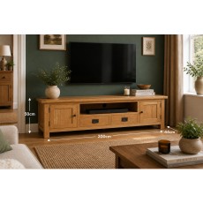Salisbury Waxed Premium Oak Extra Large Low Line Media Tv Stand