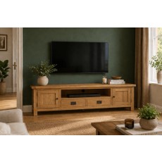 Salisbury Waxed Premium Oak Extra Large Low Line Media Tv Stand