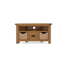Salisbury Waxed Premium Oak Corner Tv Unit With Baskets