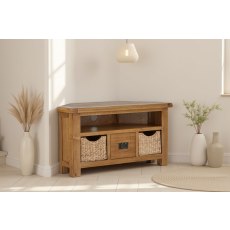 Salisbury Waxed Premium Oak Corner Tv Unit With Baskets