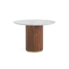 Harvard Reeded Mango Wood Round Dining Table with Marble Top