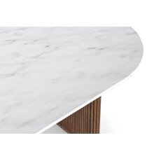 Harvard Reeded Mango Wood Round Dining Table with Marble Top