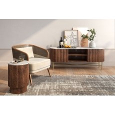 Harvard Reeded Mango Wood Large Media TV Stand with Marble Top