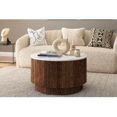 Harvard Reeded Mango Wood Storage Coffee Table with Marble Top