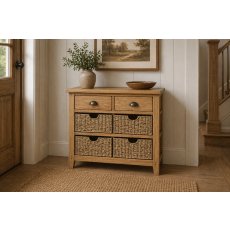 Burford Country Oak Console Table with Basket