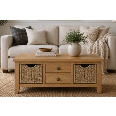 Burford Country Oak Large Coffee Table with Basket