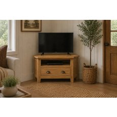 Burford Country Oak Corner TV Unit with Drawer