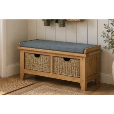 Burford Country Oak Hallway Bench with Basket