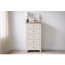 Modern Country Painted Oak Coconut White 5 Drawer Tall Chest of Drawers Modern Country Painted Oak Coconut White 5 Drawer Tall Chest of Drawers