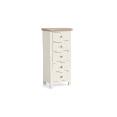 Modern Country Painted Oak Coconut White 5 Drawer Tall Chest of Drawers