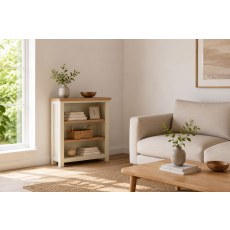 Modern Country Painted Oak Coconut White Low Bookcase