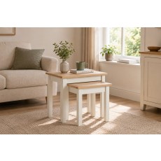 Modern Country Painted Oak Coconut White Nest Of Tables