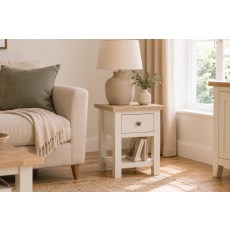 Modern Country Painted Oak Coconut White Lamp Table with Shelf