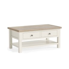 Modern Country Painted Oak Coconut White Coffee Table with Shelf
