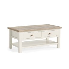 Modern Country Painted Oak Coconut White Coffee Table with Shelf