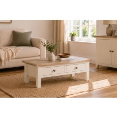 Modern Country Painted Oak Coconut White Coffee Table with Drawer