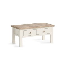 Modern Country Painted Oak Coconut White Coffee Table with Drawer