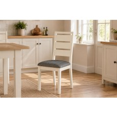 Modern Country Painted Oak Coconut White Dining Chair with Boucle Grey Seat (Pair)