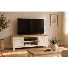 Modern Country Painted Oak Coconut White 125cm Large TV Unit